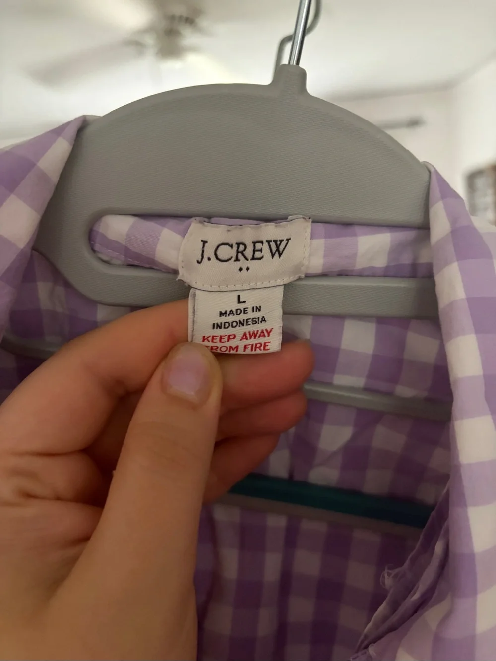 J. Crew Lavender and White Gingham Button-Down Shirt